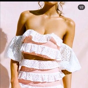 Saboskirt Eyelet Ruffle Crop Top